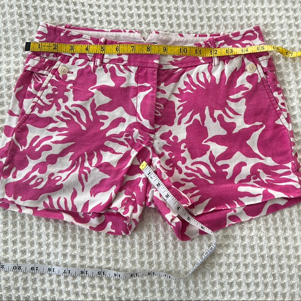 J. Crew Pink and White Linen Shorts Tropical Floral Print